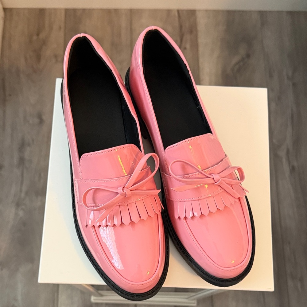 Pink Loafers with Bow Detail